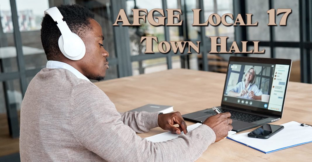 AFGE-Local-17-Town-Hall AFGE Local 17 Town Hall - Picture shows young man taking notes while watching an online meeting