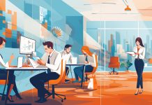 Building a Strong Office Culture Building Office Culture Illustration - Shows Illustration of Employees in a Corporate Environment