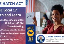 Essential Hatch Act Training to Empower AFGE Local 17 Members Hatch Act Training - Image shows woman holding up a piece of paper that says "VOTE".